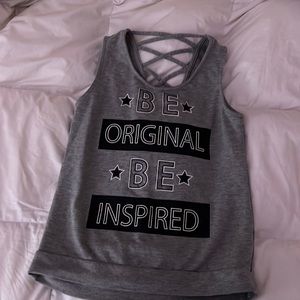 Gray be original be inspired star girls tank top criss cross back